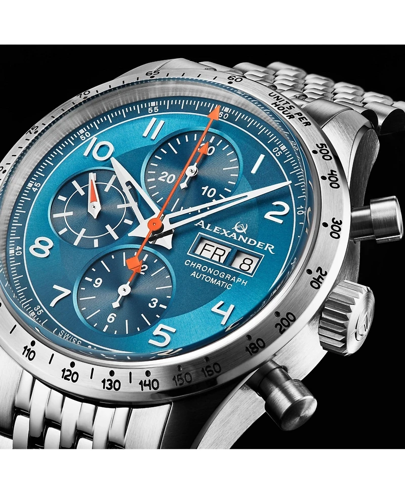 Alexander Men's Megalos Silver-tone Stainless Steel, Blue Dial, 51mm Round Watch