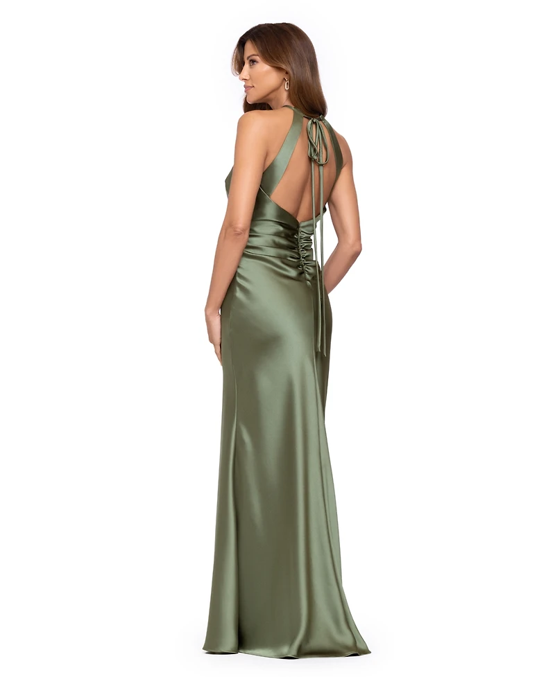Xscape Women's Long Satin High Neck Dress