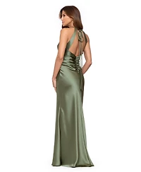 Xscape Women's Long Satin High Neck Dress