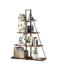 gaomon 4-Tier Industrial A-Frame Ladder Bookshelf,Metal Frame Retro Wood Display Rack for Living Room and Home Office Storage