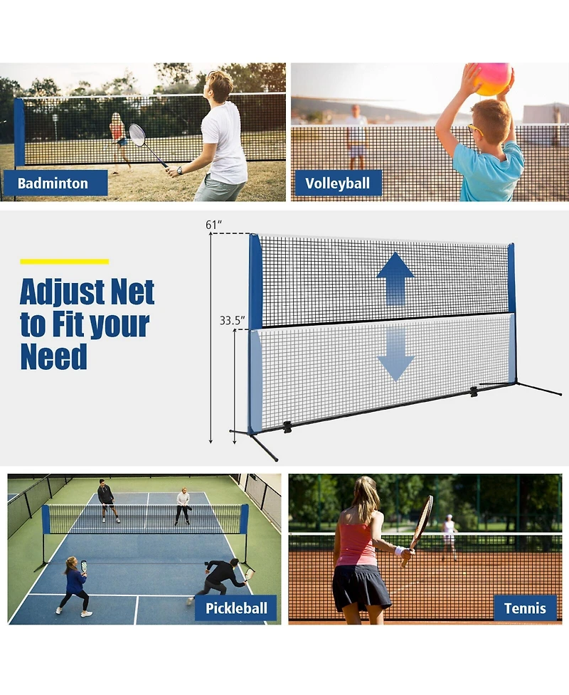Glintex Badminton Net Stand, 10 ft Wide, Height Adjusts 33.5 to 61 in.