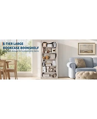 gaomon Tall 6-Tier Wood Bookshelf, Freestanding Bookcase with Wavy Scalloped Edge, Large Storage Display Shelf for Living Room Bedroom Office Library