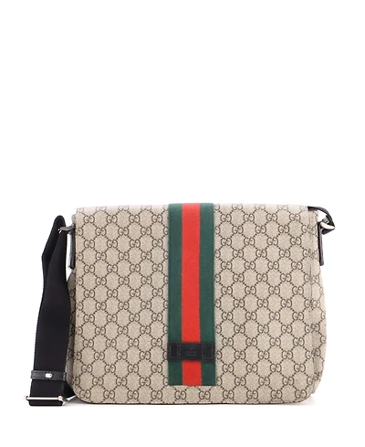 Pre-Owned Gucci Medium Web Flap Messenger Bag Gg Coated Canvas