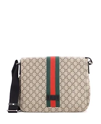 Pre-Owned Gucci Medium Web Flap Messenger Bag Gg Coated Canvas