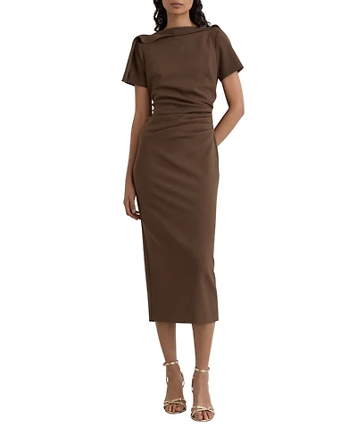 Reiss Women's Hilary Ruched-Detail Boat-Neck Midi Dress
