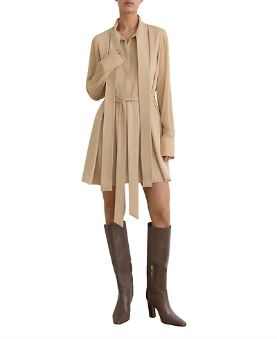 Reiss Women's Iman Tie-Neck Belted Mini Dress
