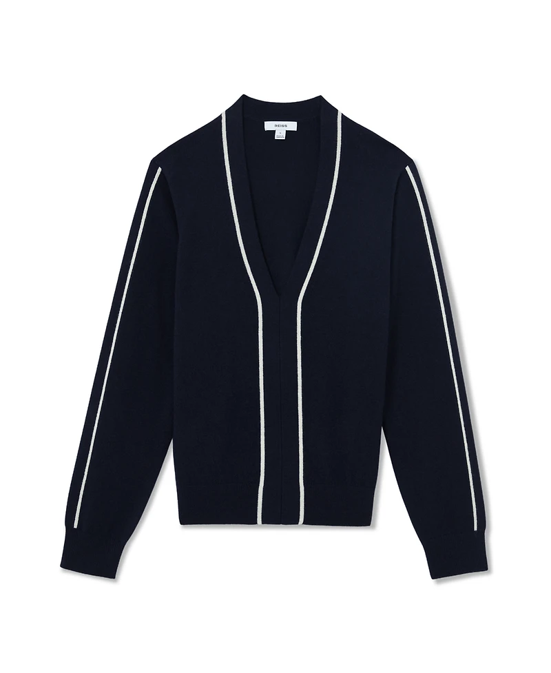 Reiss Women's Mila Wool-Blend V-Neck Stripe-Detail Jumper with Cashmere