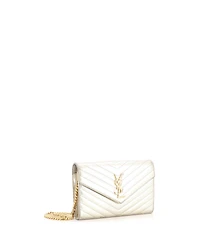 Pre-Owned Saint Laurent Medium Classic Monogram Wallet on Chain Matelasse Chevron Metallic Leather