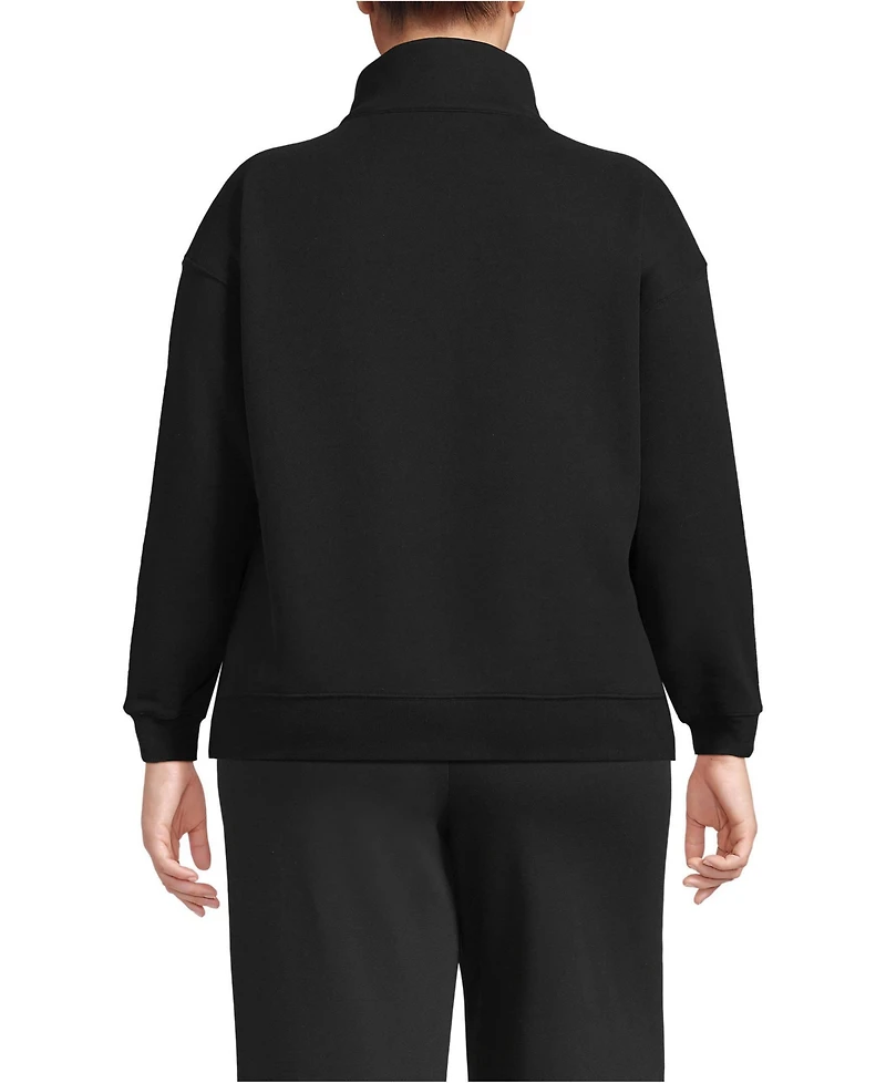 Lands' End Plus Serious Sweats Relaxed Quarter Zip Pullover Sweatshirt