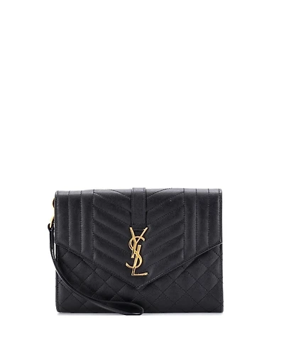 Pre-Owned Saint Laurent Classic Monogram Envelope Wristlet Clutch Mixed Matelasse Leather