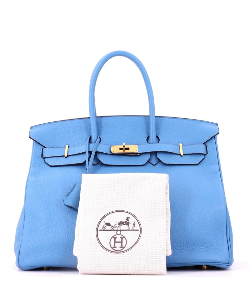 Pre-Owned Hermes Birkin 35 Handbag Blue Clemence with Gold Hardware