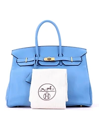 Pre-Owned Hermes Birkin 35 Handbag Blue Clemence with Gold Hardware