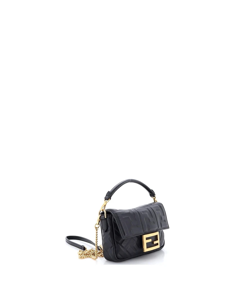 Pre-Owned Fendi Mini Baguette Nm Bag Zucca Embossed Leather