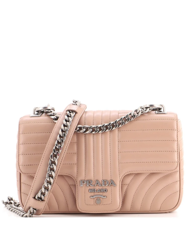 Pre-Owned Prada Medium Chain Flap Shoulder Bag Diagramme Quilted Leather