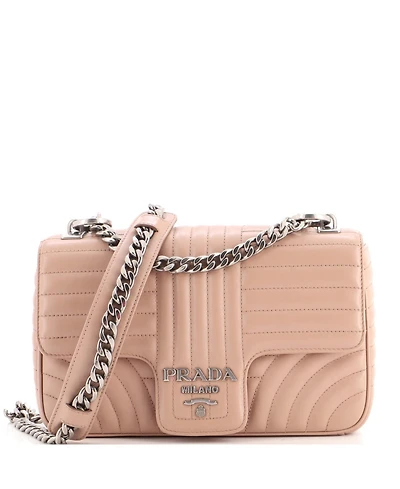 Pre-Owned Prada Medium Chain Flap Shoulder Bag Diagramme Quilted Leather