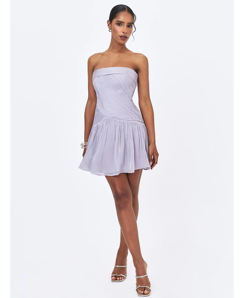 Miss Circle Women's Yalena Lavender Crystal Organza Strapless Mini Dress