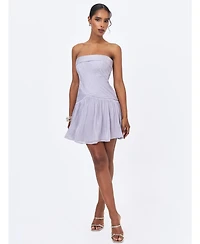 Miss Circle Women's Yalena Lavender Crystal Organza Strapless Mini Dress