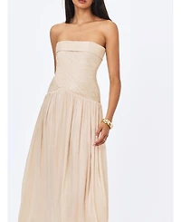 Miss Circle Women's Olivine Light Beige Crystal Organza Strapless Maxi Dress