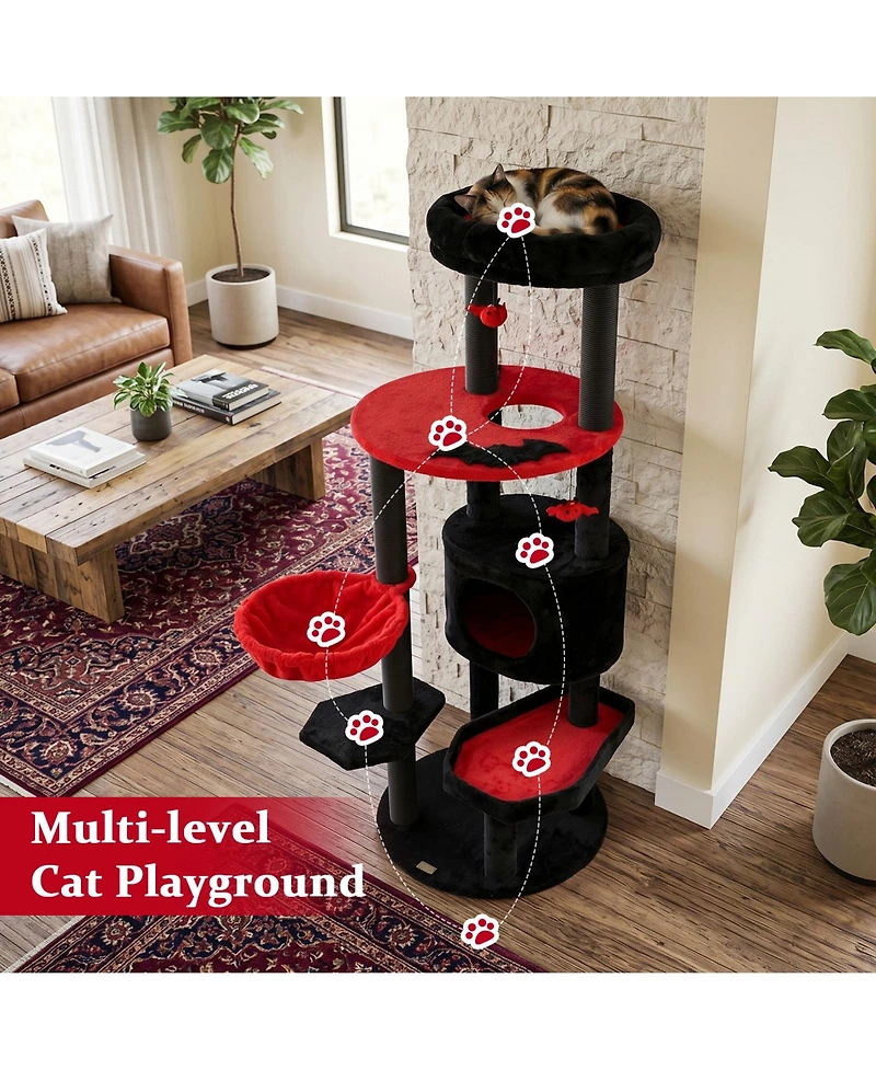 Gymax Gothic Cat Tree for Indoor Cats 60 Inch Cat Tower With Plush Perch Condo Hammock