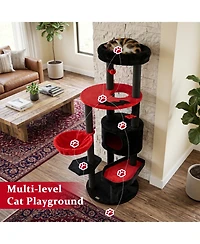Gymax Gothic Cat Tree for Indoor Cats 60 Inch Cat Tower With Plush Perch Condo Hammock