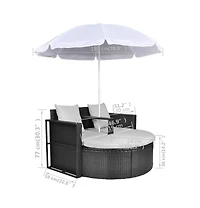 Patio Bed Outdoor Patio Lounger Wicker Daybed with Parasol Poly Rattan