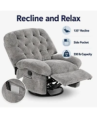 gaomon Swivel Rocker Recliner Chenille, 360degree(s) Swivel, Rocking, Side Pockets and Footrest, 135degree(s) Recline