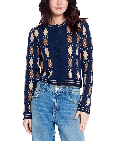 Central Park West Women's Astrid Argyle Crewneck Long-Sleeve Cardigan