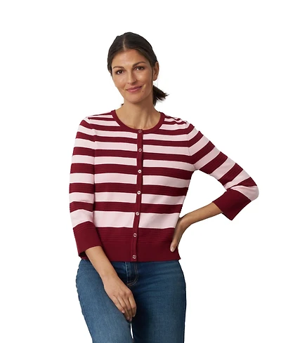 Cable & Gauge Women's Textured Variegated Stripe Crewneck Cardigan
