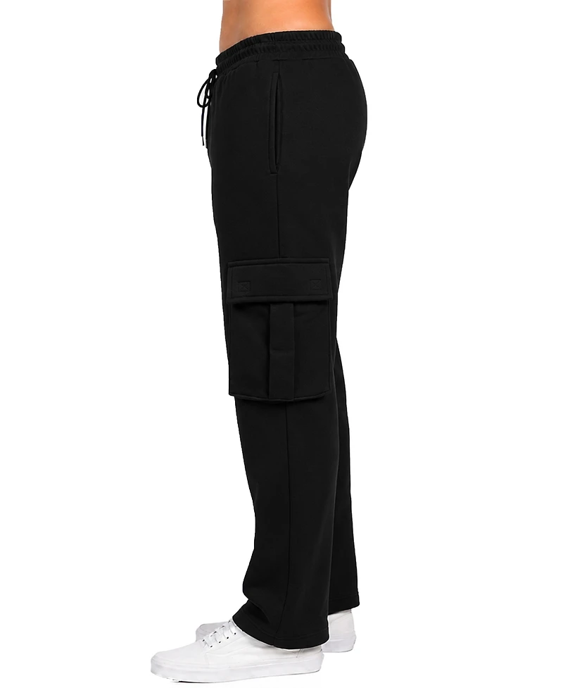 Blue Ice Women's Loose-Fit Cargo Pockets Open-Bottom Fleece Joggers