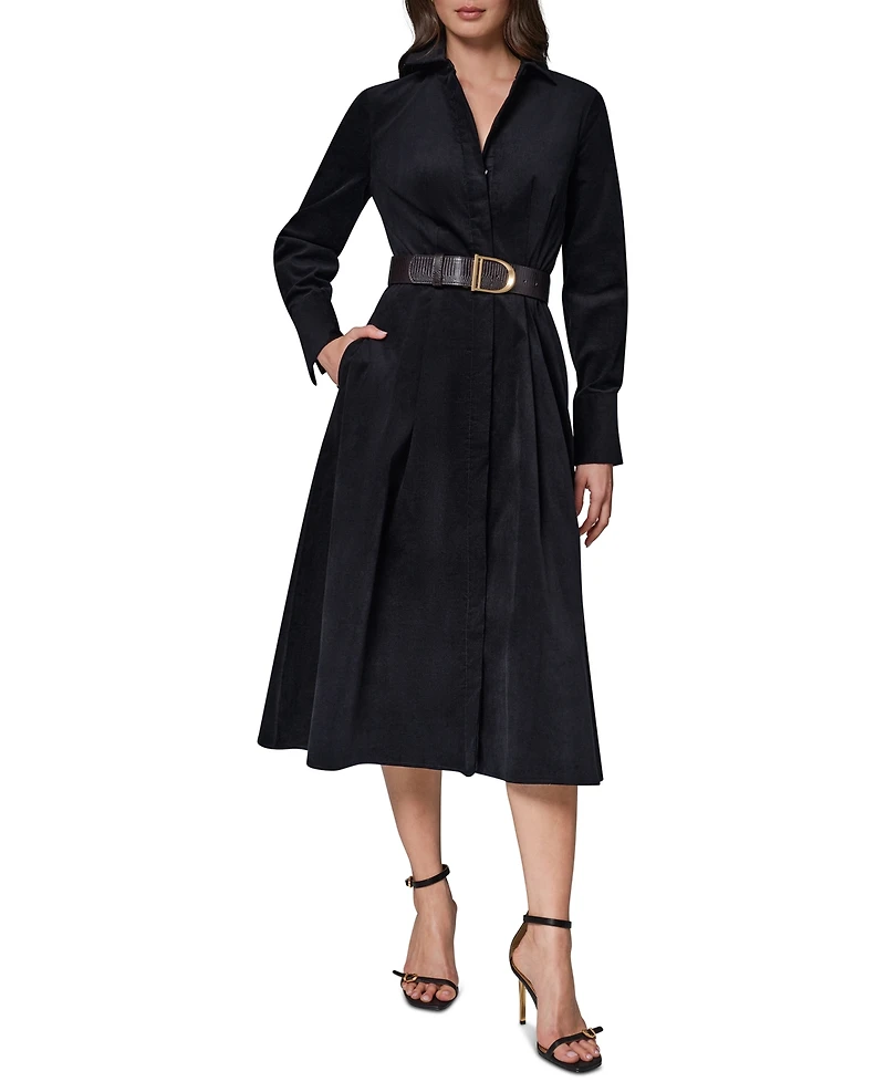 Donna Karan New York Women's Corduroy Long-Sleeve Belted Midi Shirtdress