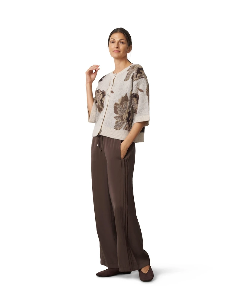 Cable & Gauge Women's Floral-Print Jacquard Cardigan