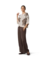 Cable & Gauge Women's Floral-Print Jacquard Cardigan