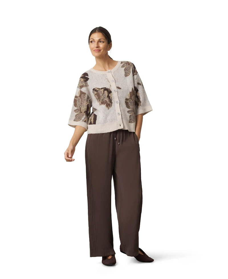 Cable & Gauge Women's Floral-Print Jacquard Cardigan