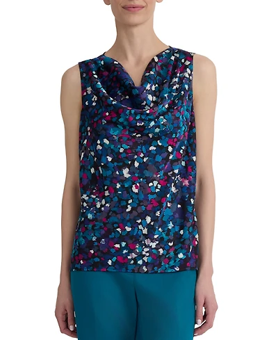 Kasper Women's Printed Pleated Cowlneck Sleeveless Top