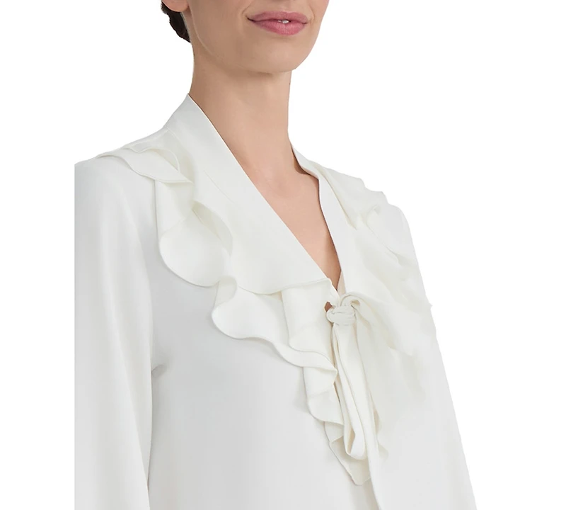 Kasper Women's Long-Sleeve Ruffled Tie-Front Blouse