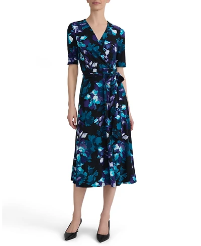 Kasper Women's Elbow-Sleeve Wrap-Front Fit & Flare Dress