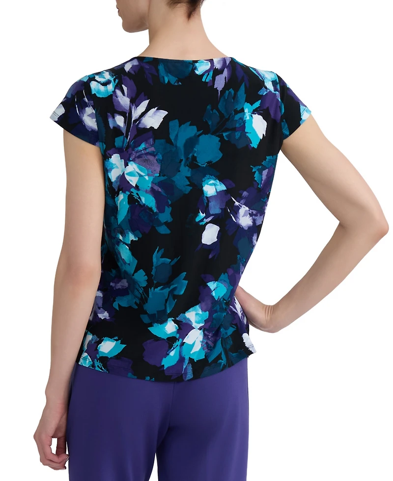 Kasper Women's Printed Cowl-Neck Cap-Sleeve Blouse