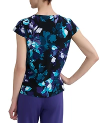 Kasper Women's Printed Cowl-Neck Cap-Sleeve Blouse