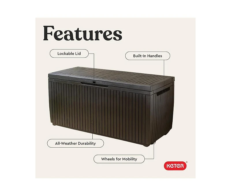 Cushry 80 Gallon Resin Outdoor Storage Box for Patio Furniture Cushions, Pool Toys, and Garden Tools with Handles