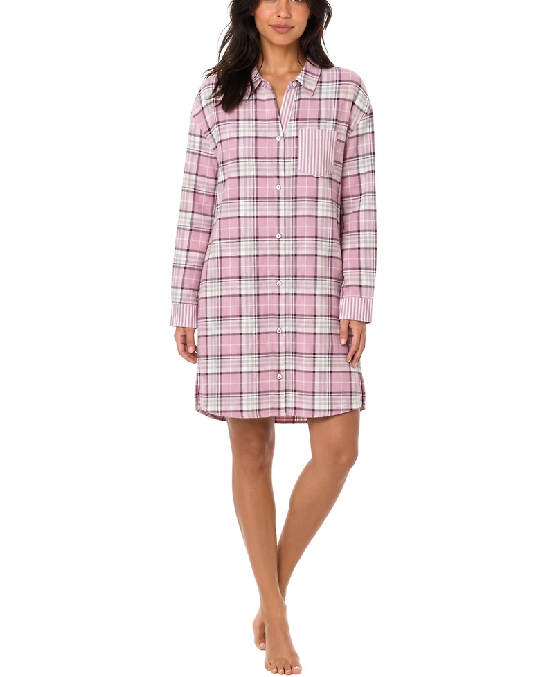 Roudelain Women's Plaid Long-Sleeve Flannel Sleep Shirt