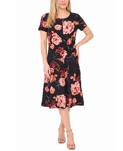 Msk Petite Twist Waist Floral A-Line Midi Dress