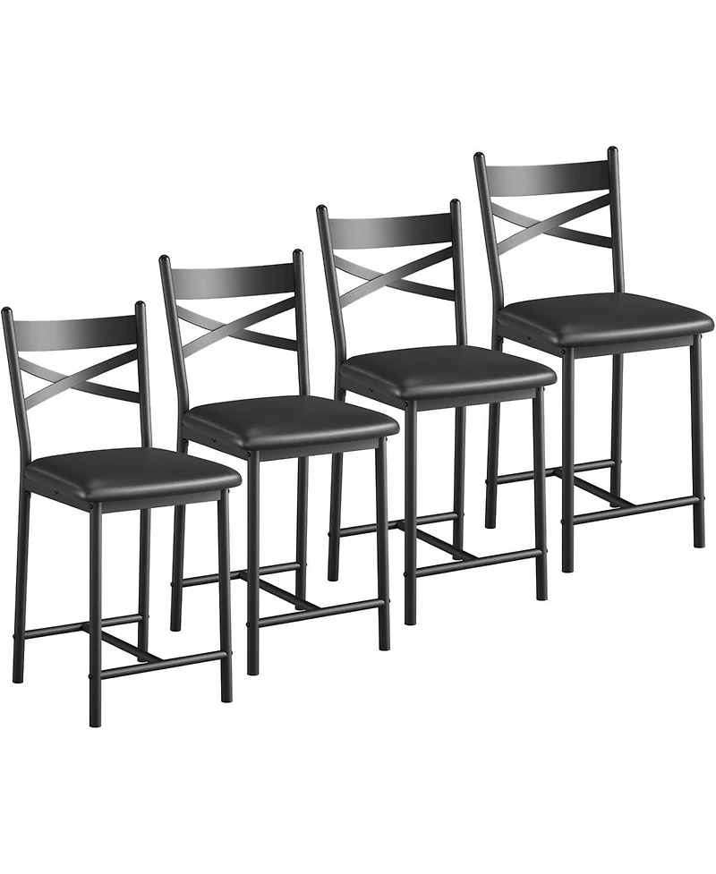 Bar Stools Set of 4, Black Bar Stools Set of 4 with X-Shaped Backrest and Metal Footrest, Metal Bar Stools Set of 4, Barstools Set of 4 for Dining Roo