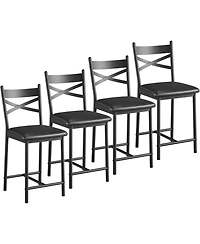 Bar Stools Set of 4, Black Bar Stools Set of 4 with X-Shaped Backrest and Metal Footrest, Metal Bar Stools Set of 4, Barstools Set of 4 for Dining Roo