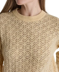 Bcbg Women's Pointelle Oversized Long-Sleeve Crewneck Sweater