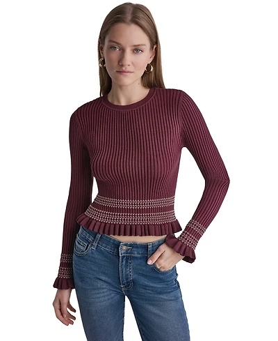 Bcbg Women's Long Sleeve Crewneck Ribbed Knit Sweater