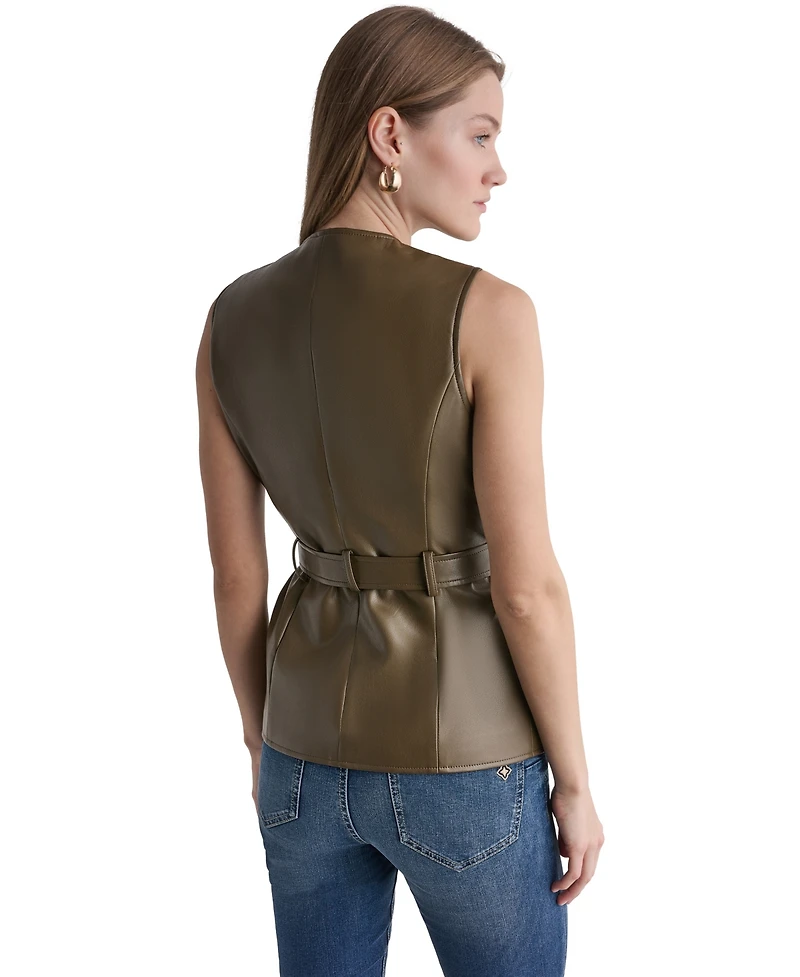 Bcbg Women's Faux Leather Belted Sleeveless Vest