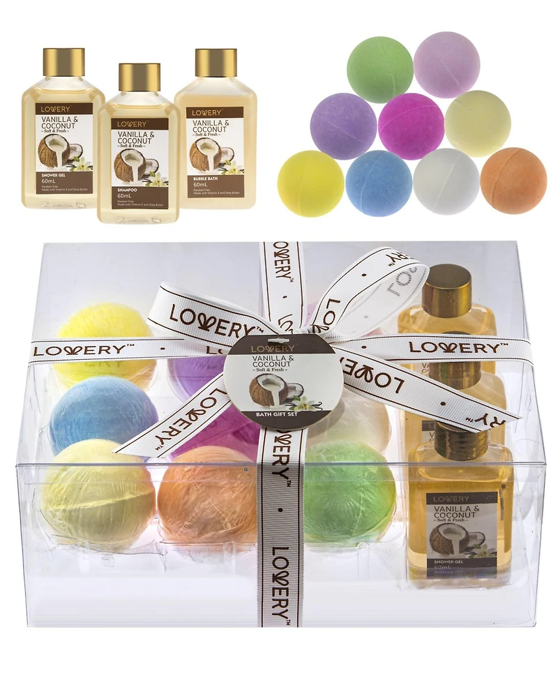Lovery 12-Pc. Vanilla Coconut Body Care and Bath Bombs Gift Set
