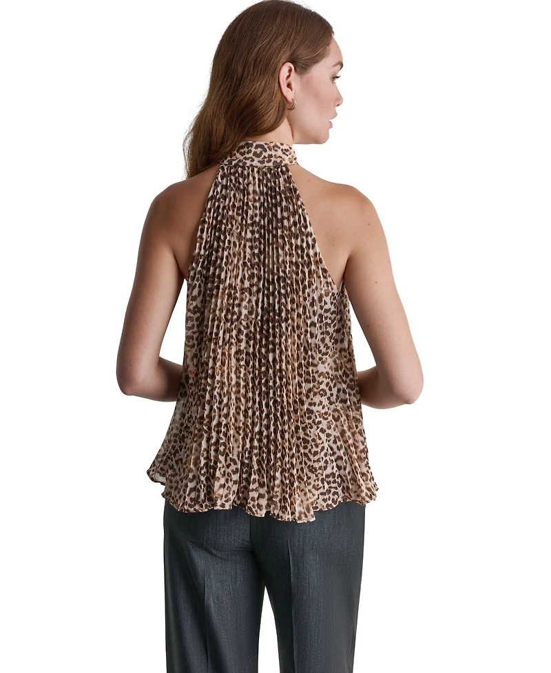 Bcbg Women's Halter Leopard-Print Pleated Tank