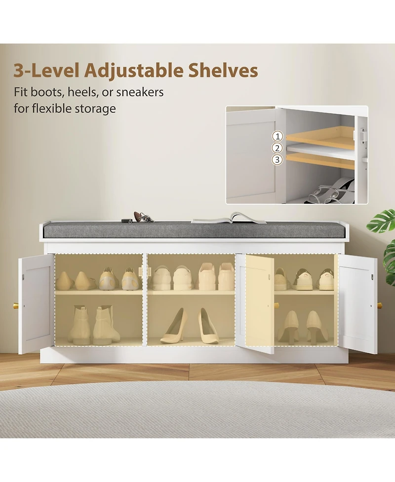 Slickblue Shoe Organizer Cabinet with Rattan Doors and Adjustable Shelves