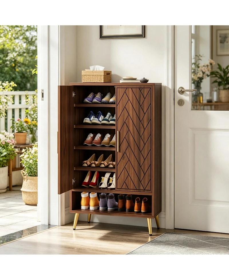 Slickblue 2 Door Shoe Rack Cabinet for Entryway Hallway and Living Room